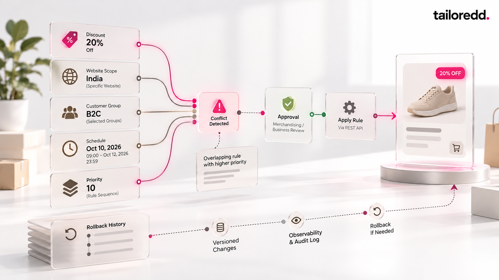 Adobe Commerce catalog price rule API: promotion automation approval model architecture
