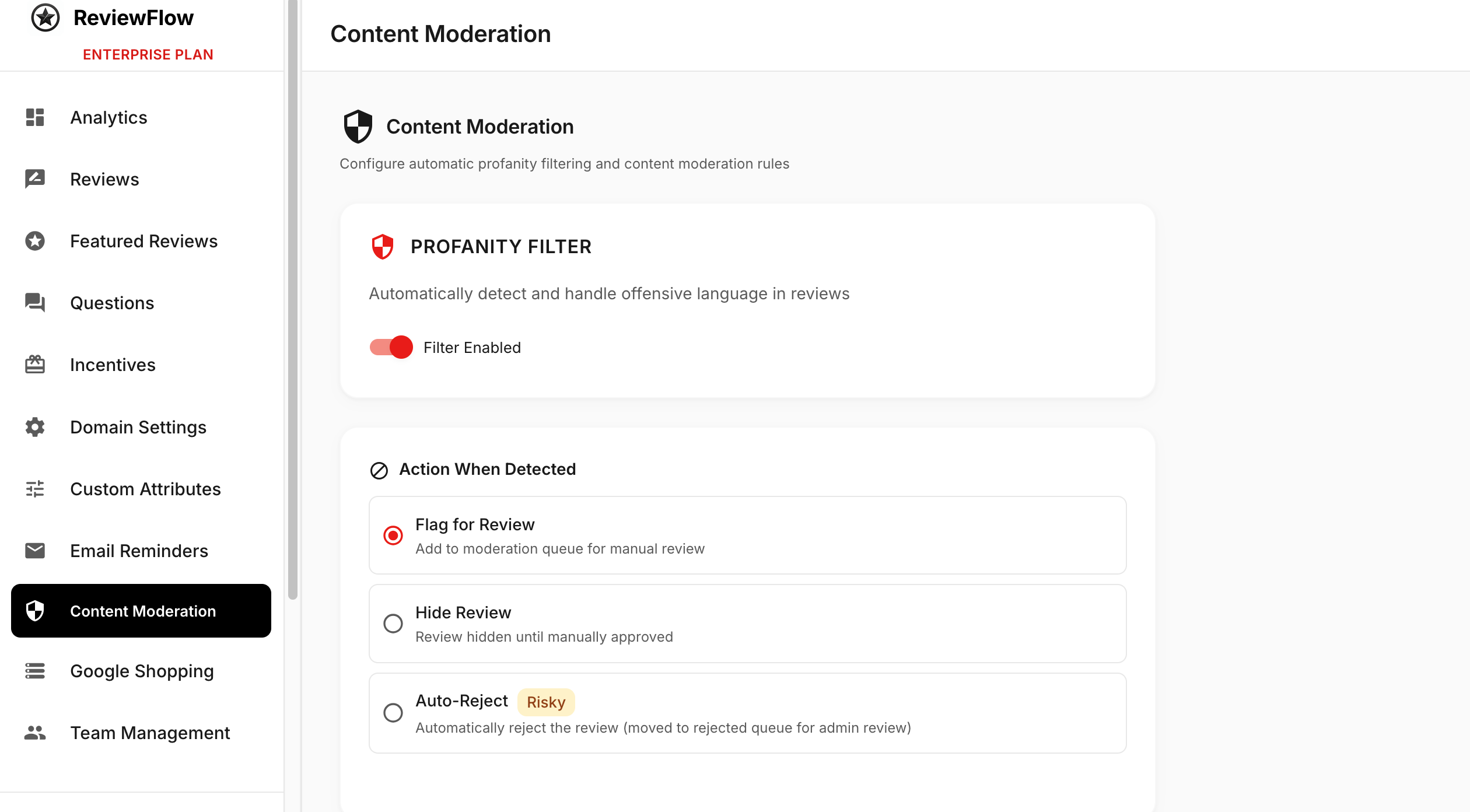 ReviewFlow moderation rules configuration
